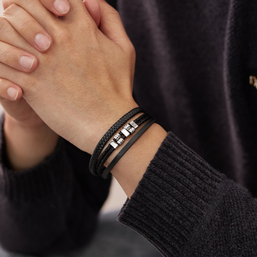 Wholesale Stainless Steel Woven Leather Bracelet