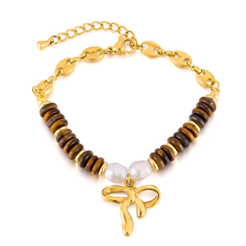Wholesale Stainless Steel Tiger Eye Beads Bracelet