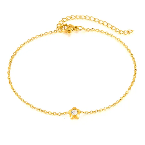 Wholesale Stainless Steel Zirconia Flower Anklet