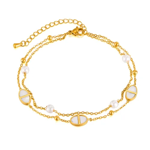 Wholesale Stainless Steel Pearl Double Anklet
