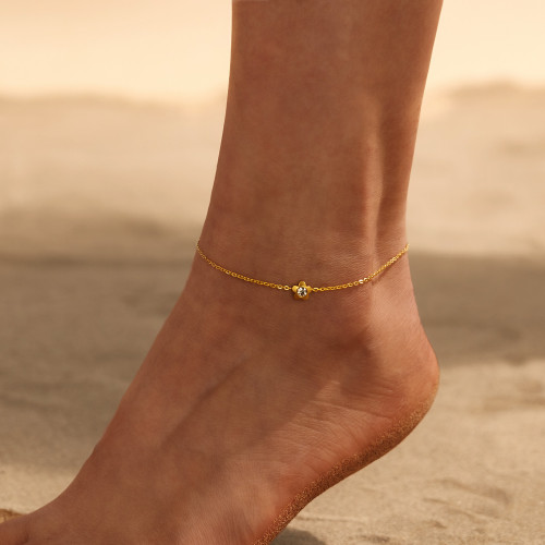 Wholesale Stainless Steel Zirconia Flower Anklet