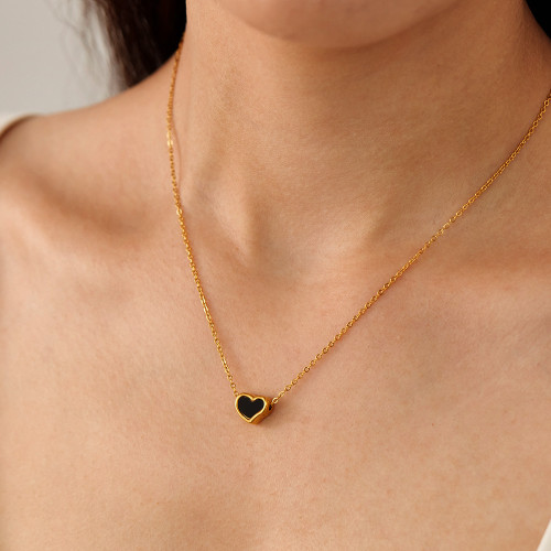 Wholesale Stainless Steel Black Heart Necklace