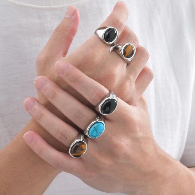 Wholesale Stainless Steel Natural Stone Oval Ring
