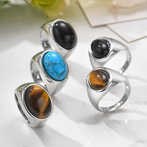 Wholesale Stainless Steel Natural Stone Oval Ring