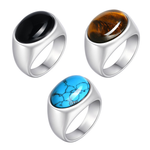 Wholesale Stainless Steel Natural Stone Oval Ring