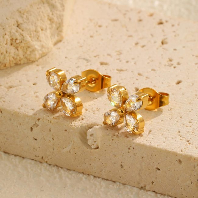 Wholesale Stainless Steel Zirconia Flower Earrings
