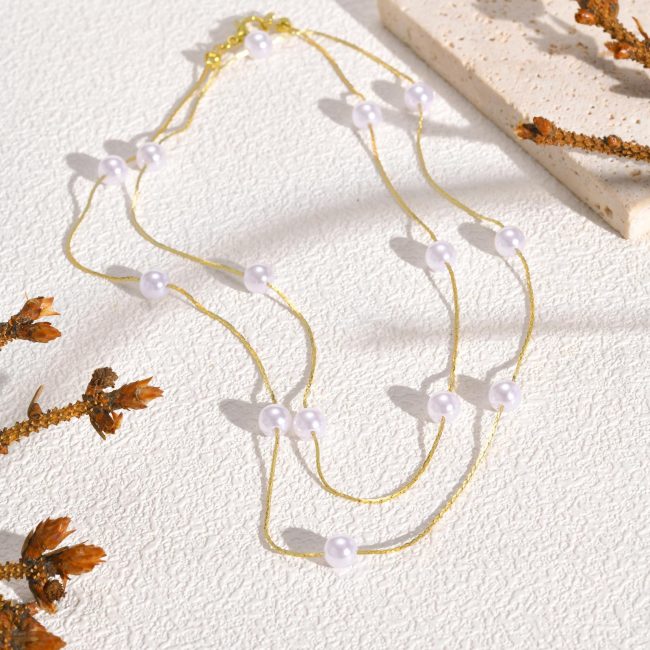 Wholesale Copper Double Layered Pearl Chain