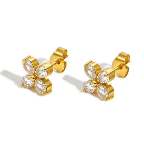 Wholesale Stainless Steel Zirconia Flower Earrings