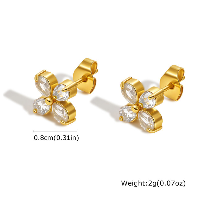 Wholesale Stainless Steel Zirconia Flower Earrings