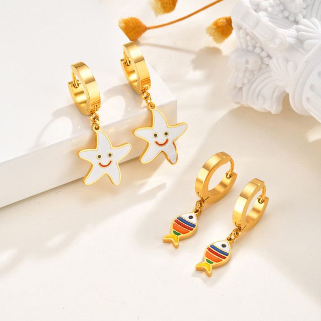 Wholesale Stainless Steel Fish Star Cute Earrings