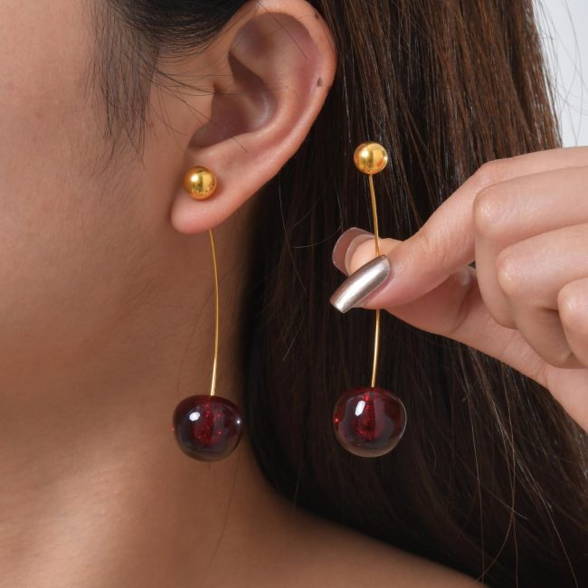Wholesale Stainless Steel Cherry Earrings