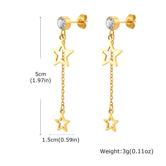 Wholesale Stainless Steel Pentagram Tassel Earrings