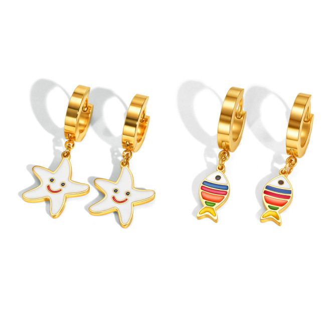 Wholesale Stainless Steel Fish Star Cute Earrings