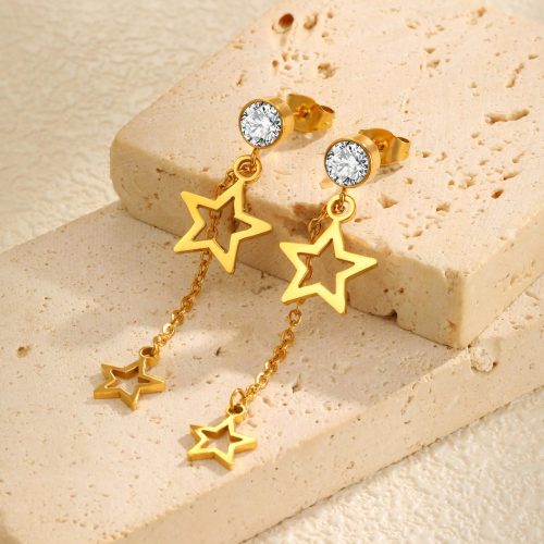 Wholesale Stainless Steel Pentagram Tassel Earrings