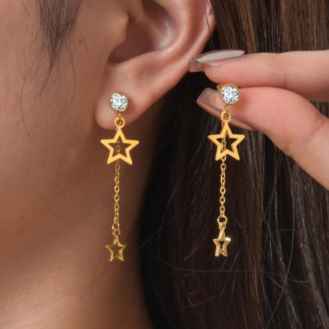 Wholesale Stainless Steel Pentagram Tassel Earrings