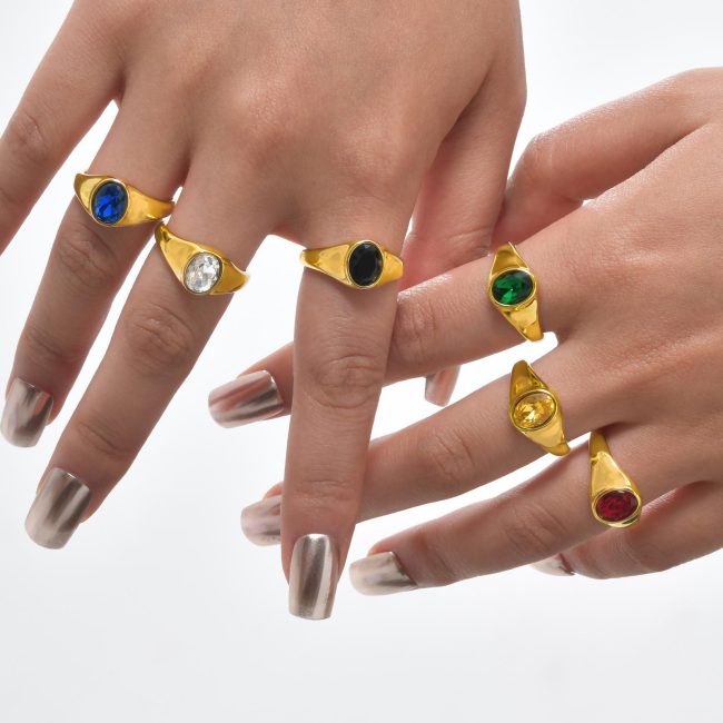 Wholesale Stainless Steel Oval Zirconia Ring