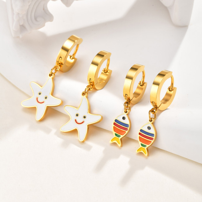 Wholesale Stainless Steel Fish Star Cute Earrings