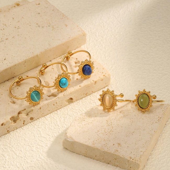 Wholesale Stainless Steel Natural Stone Vintage Ring