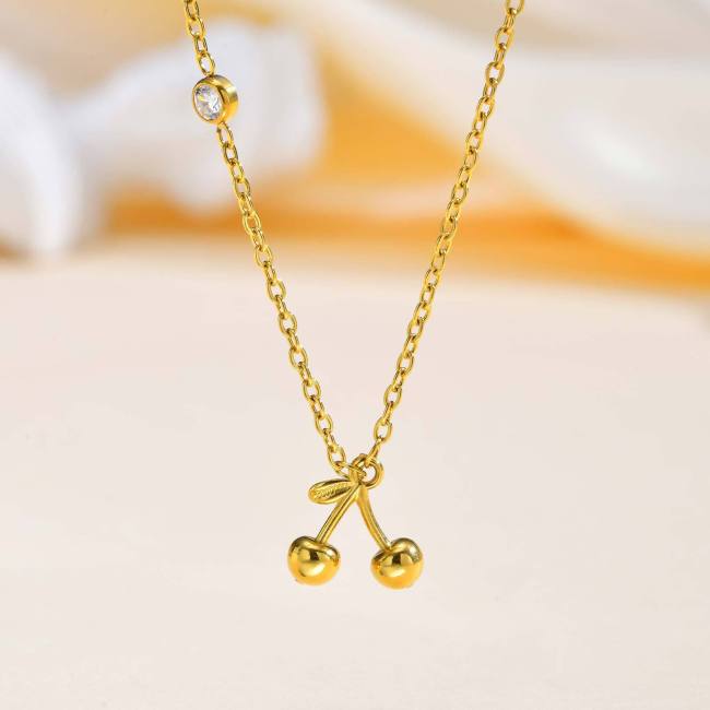 Wholesale Stainless Steel Niche Cherry Necklace