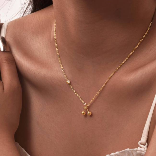Wholesale Stainless Steel Niche Cherry Necklace