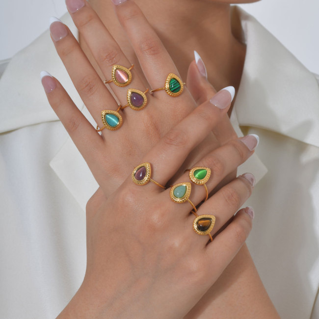 Wholesale Stainless Steel Cat's Eye Drop Ring