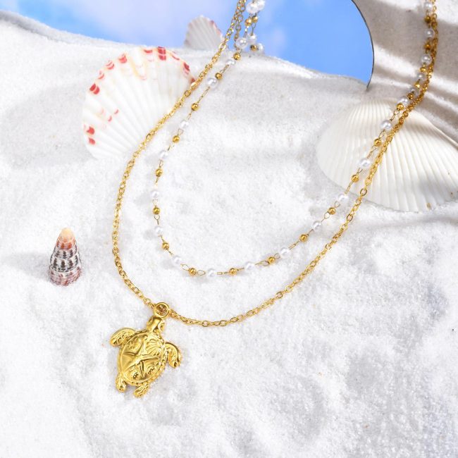 Wholesale Stainless Steel Sea Turtle Stacking Necklace