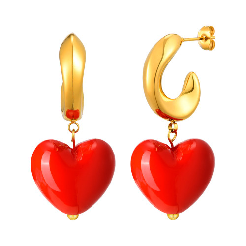 Wholesale Stainless Steel Red Acrylic Heart Earrings