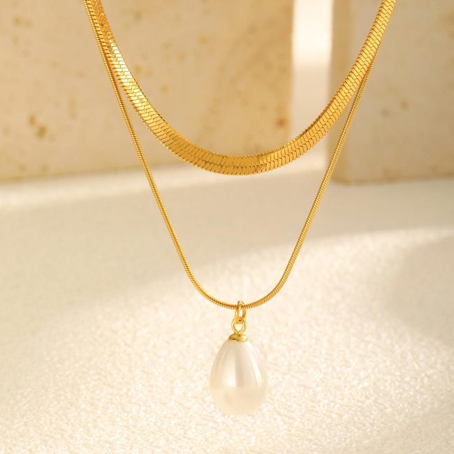 Wholesale Stainless Steel Pearl Stacking Necklace