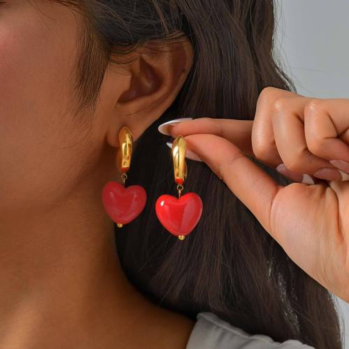 Wholesale Stainless Steel Red Acrylic Heart Earrings