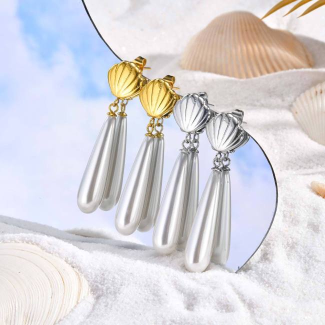Wholesale Stainless Steel Pearl Drops Earrings