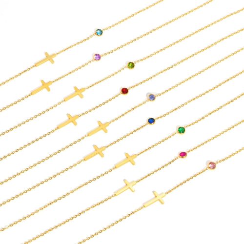 Wholesale Stainless Steel Cross Birthstone Necklace
