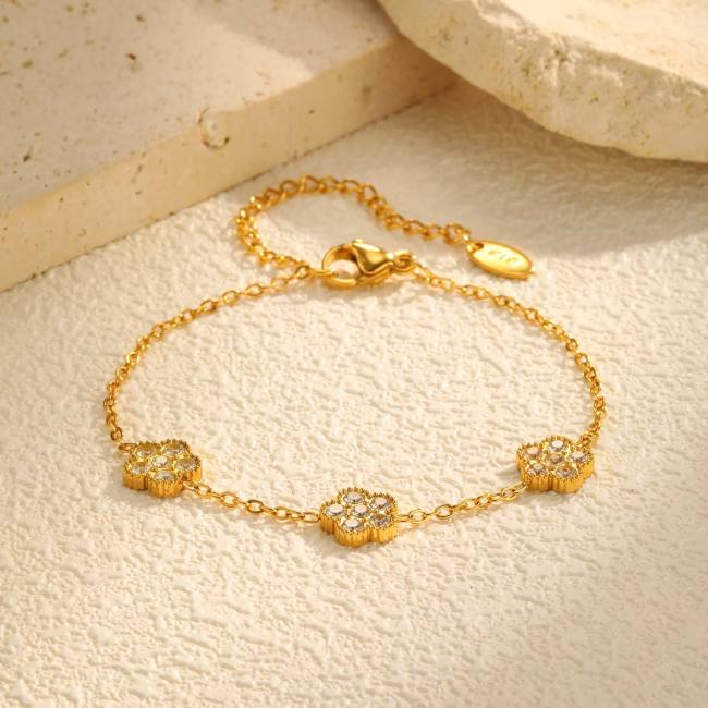Wholesale Stainless Steel Zirconia Flower Bracelet