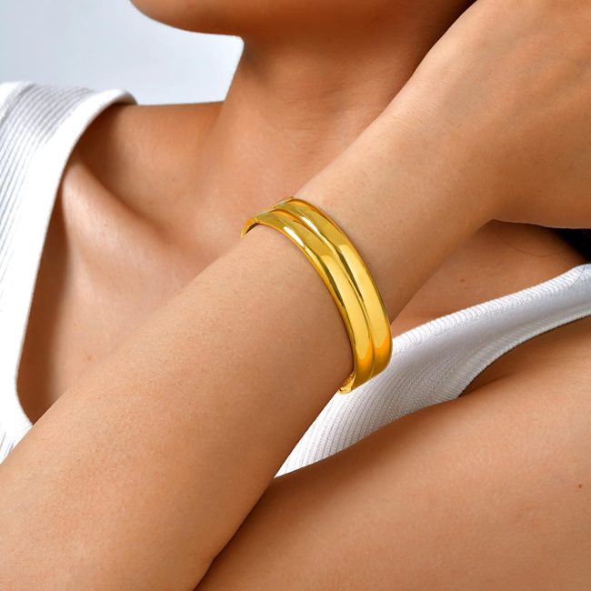 Wholesale Stainless Steel Double High Polished Bangle