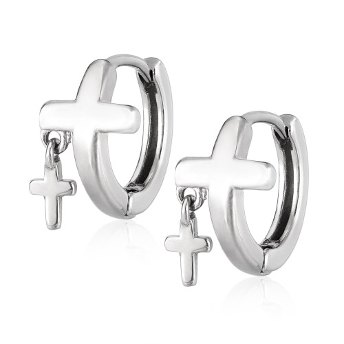 Wholesale Stainless Steel Double Cross Earrings