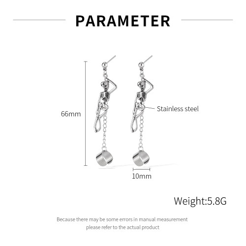 Wholesale Stainless Steel Skull Earrings Clip