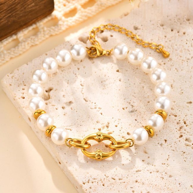 Wholesale Stainless Steel Studded Pearl Bracelet