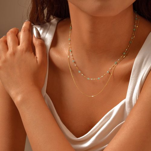 Wholesale Stainless Steel Chrysoprase Stacking Necklace