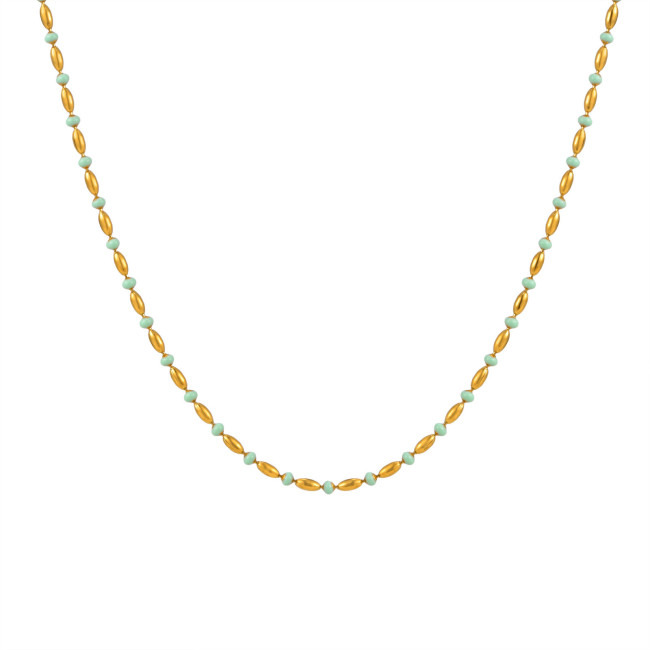 Wholesale Stainless Steel Green Bead Necklace