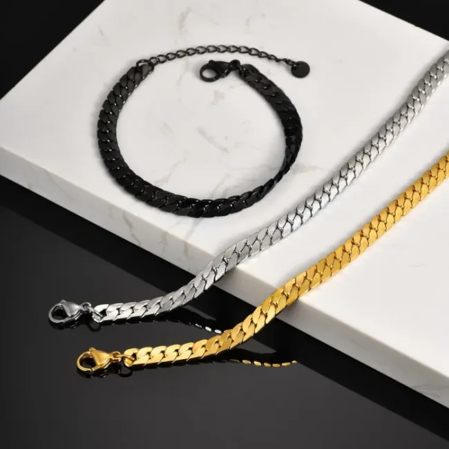 Wholesale Stainless Steel Flat NK Chain Bracelet