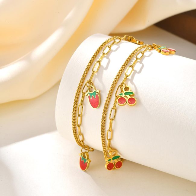Wholesale Stainless Steel Strawberry Cherry Bracelet