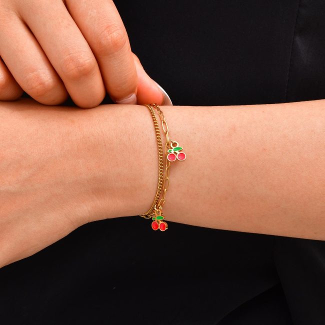 Wholesale Stainless Steel Strawberry Cherry Bracelet