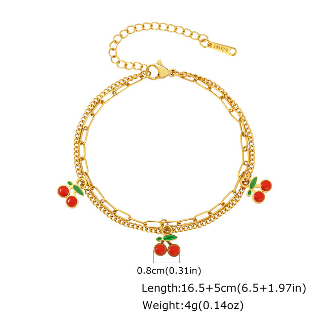 Wholesale Stainless Steel Strawberry Cherry Bracelet
