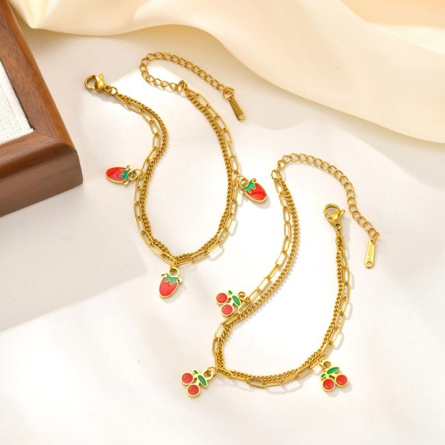 Wholesale Stainless Steel Strawberry Cherry Bracelet