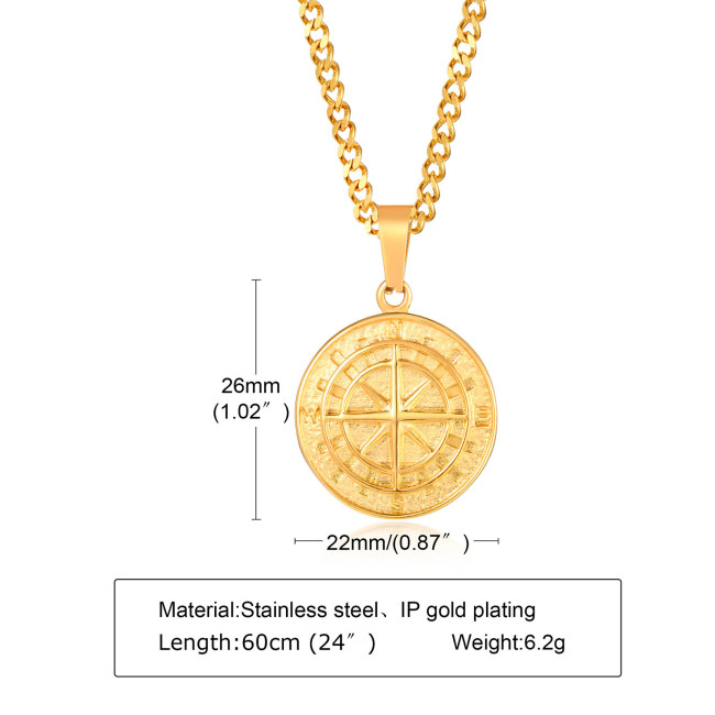 Wholesale Stainless Steel Vintage Compass Pendant Necklace
