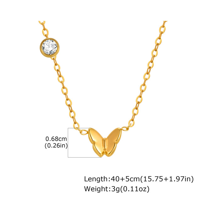 Wholesale Stainless Steel Butterfly Zirconia Necklace