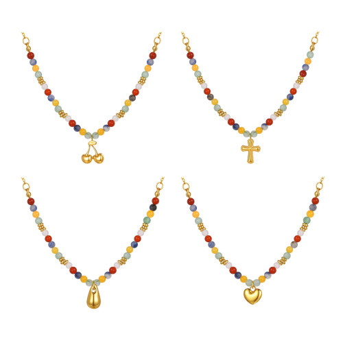 Wholesale Stainless Steel Colored Stone Necklace