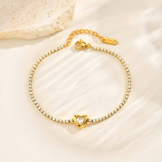 Wholesale Stainless Steel Heart Rhinestone Bracelet