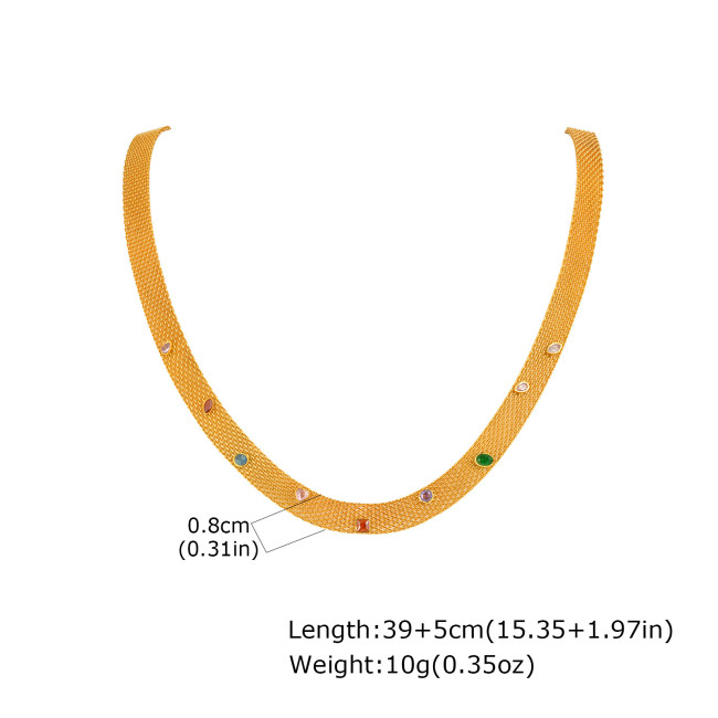 Wholesale Stainless Steel Mesh Necklace with Colored Zirconia