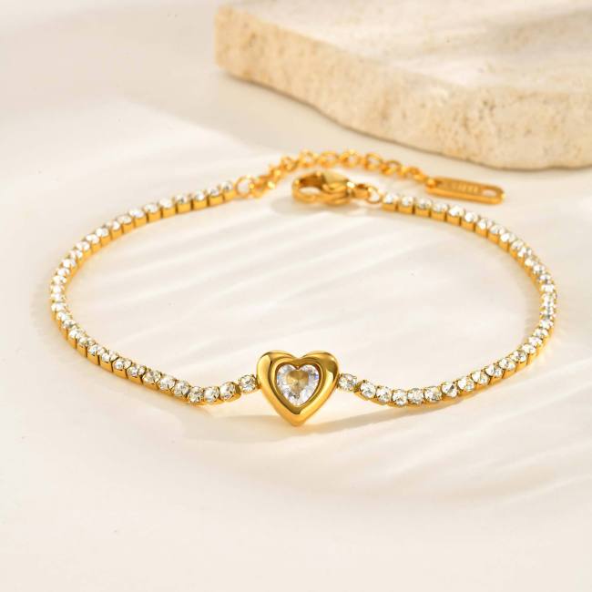 Wholesale Stainless Steel Heart Rhinestone Bracelet