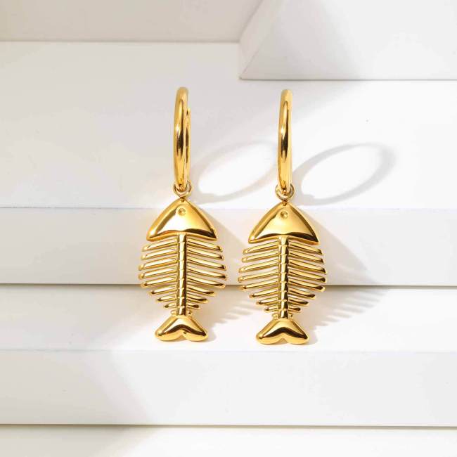 Wholesale Stainless Steel Fishbone Earrings